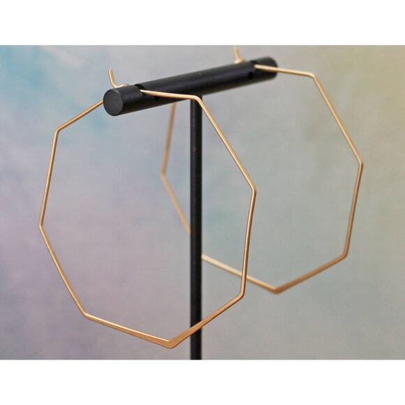 Pre-Owned Octagon Shaped Large Gold Hoop Earrings E109 - Picture 3 of 3